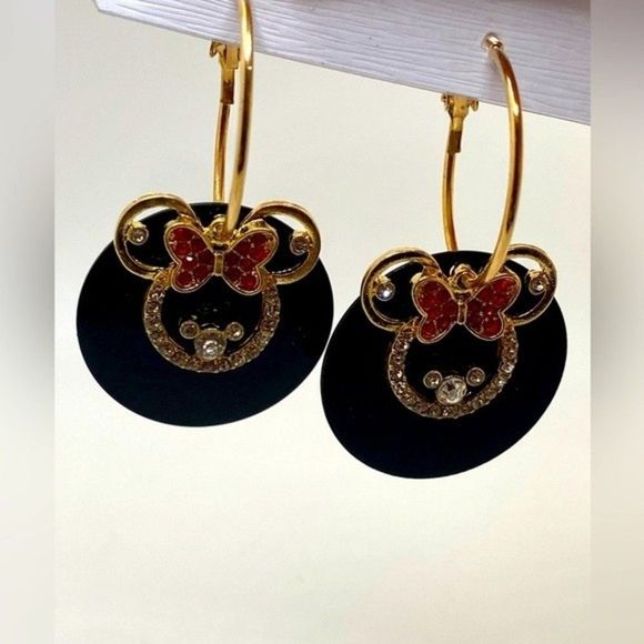 Disney Accessories - Mickey Mouse Black ear Hoop Earrings with Gold Hardware-NEW